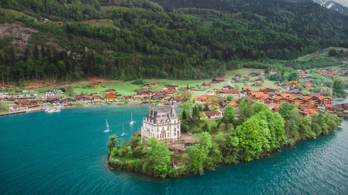 Aerial Photography of Schloss Seeburg Near Beautiful Houses