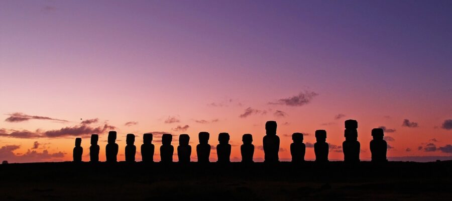 easter island, statues, silhouettes