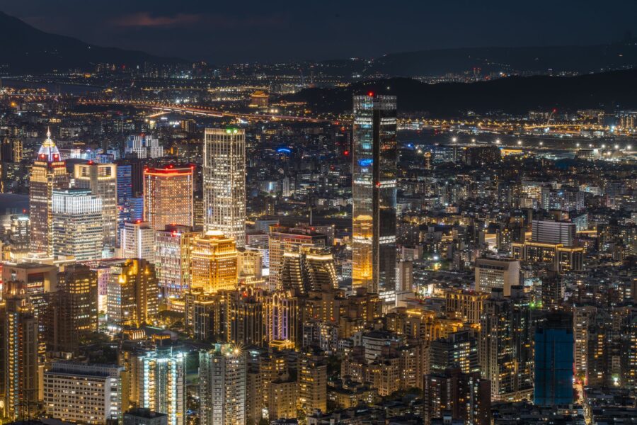 Illuminated Skyscrapers in Taipei at Night