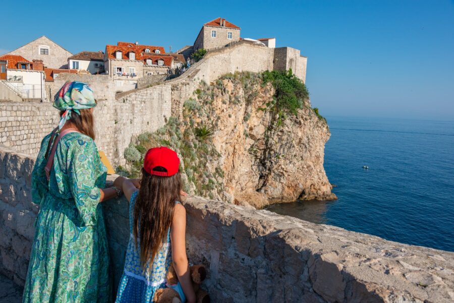 Mother and Daughter Looking at the Walls of Dubrovnik