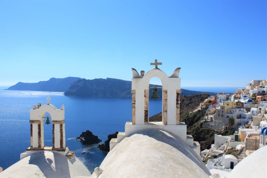 The Panagia Agion Panton Church Bells in Santorini Greece
