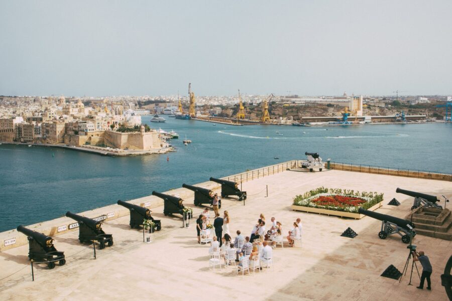 View of Small Wedding Ceremony by Saluting Battery in Valetta, Malta