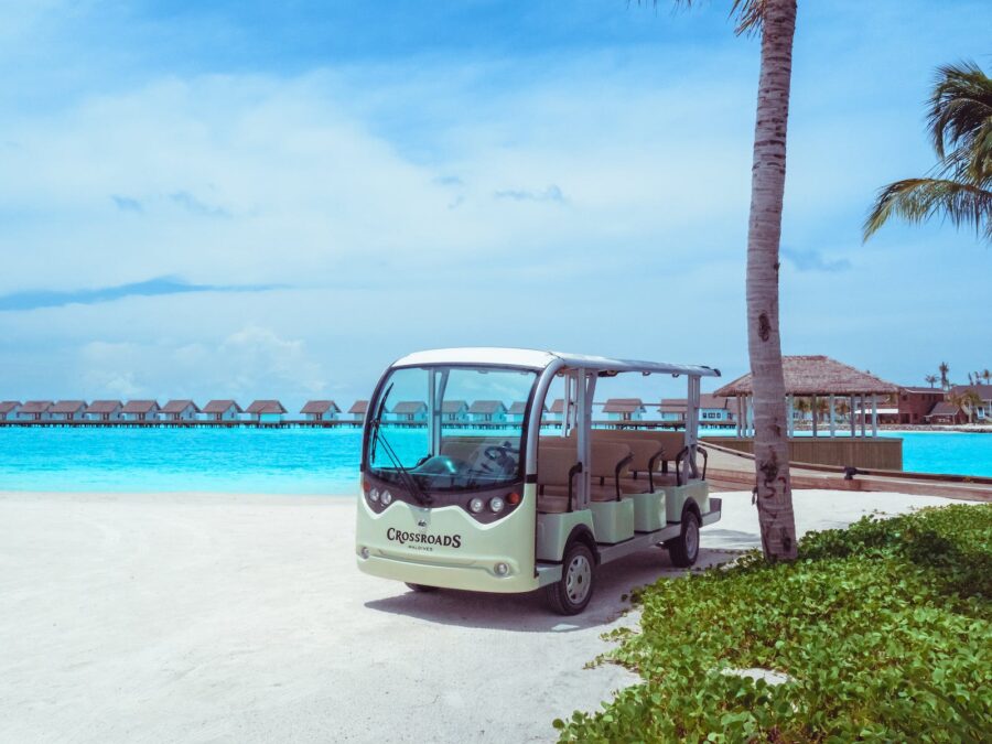 An Electric Car Parked on a Beautiful Resort