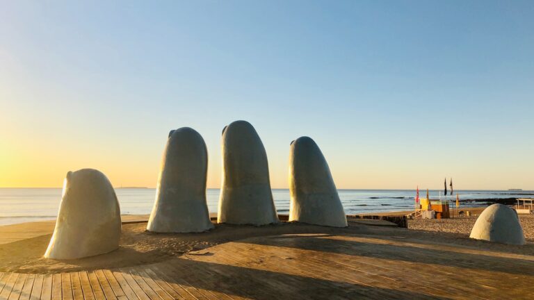 gray stone on brown wooden table near body of water during daytime