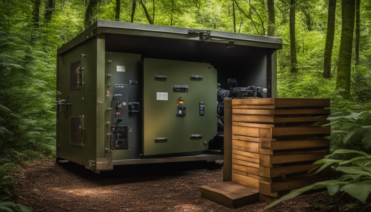 A secure vault in a lush, offshore location in a bustling atmosphere.