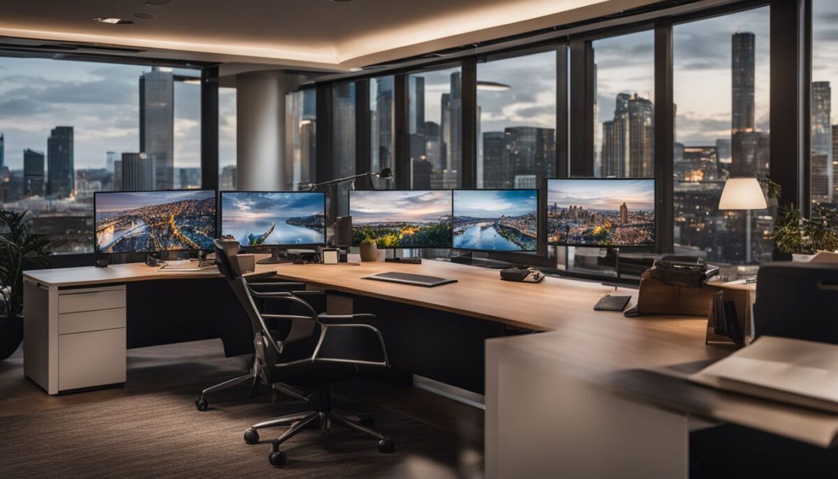 A diverse selection of investment assets displayed in a modern office.