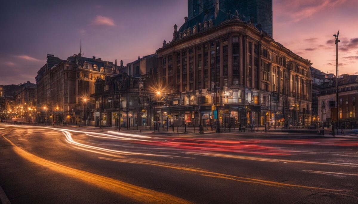 An empty urban street represents political and economic instability at dusk.
