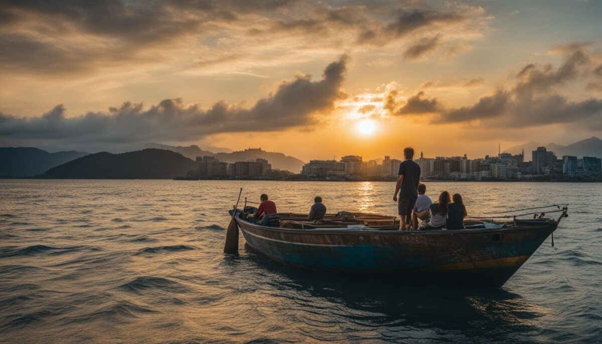 An isolated island with offshore banking institutions and cityscape photography.
