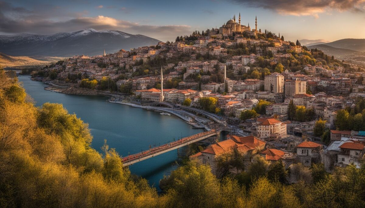 The photo depicts diverse landscapes of Turkey with urban and natural elements.