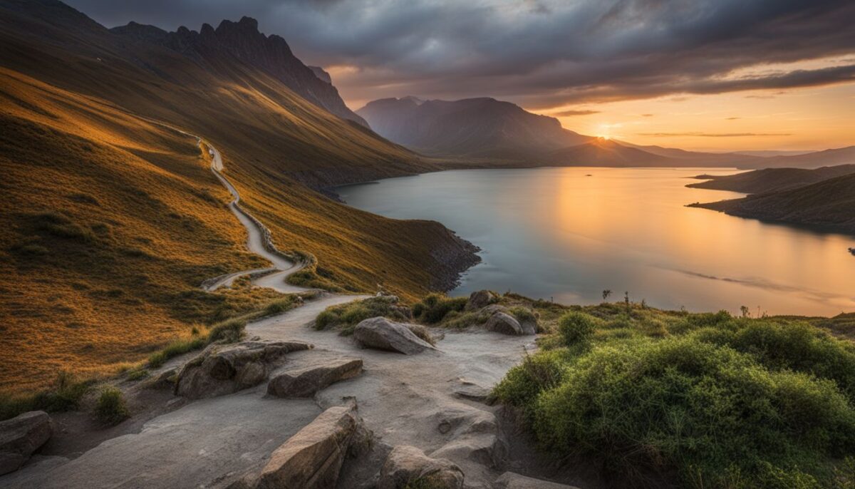 A diverse global landscape path with changing natural settings and environments.