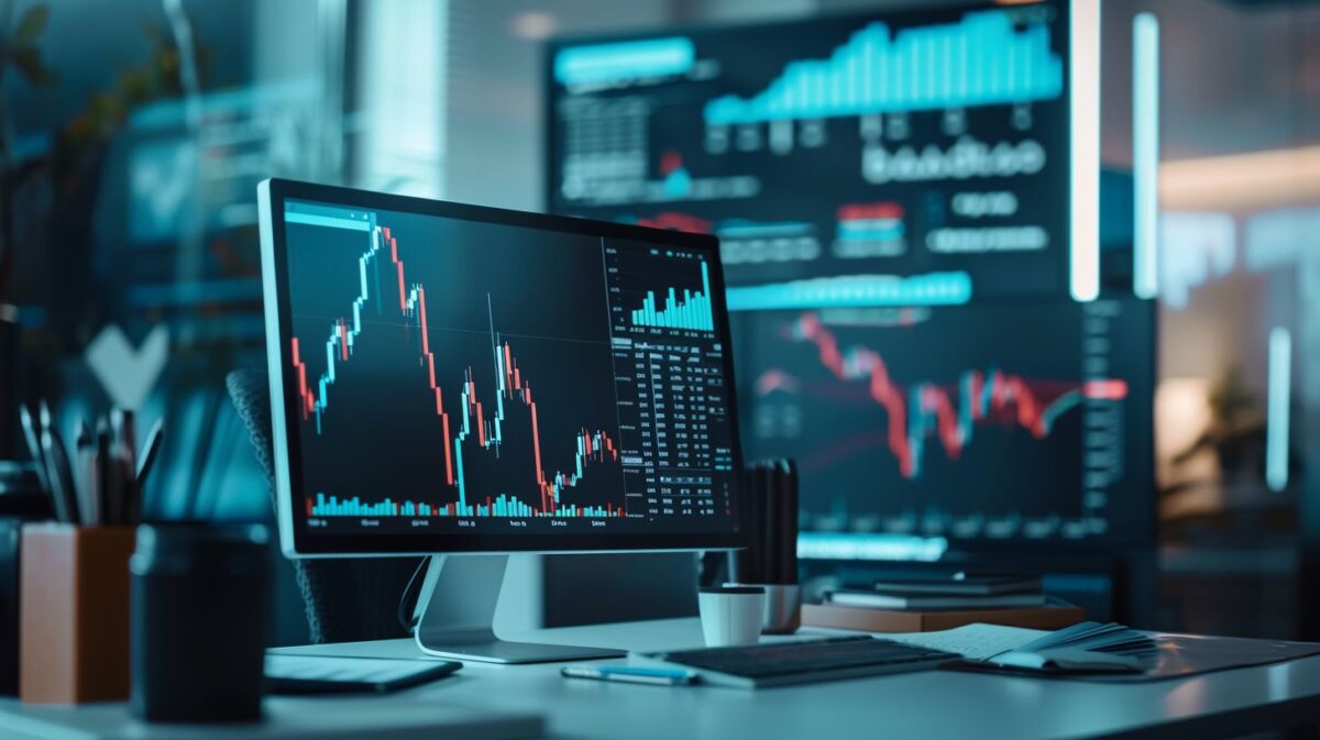 A modern office in Estonia with digital finance elements.