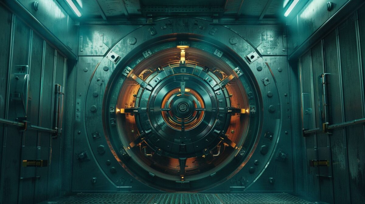 The logo of an offshore company encircled by a secure vault.