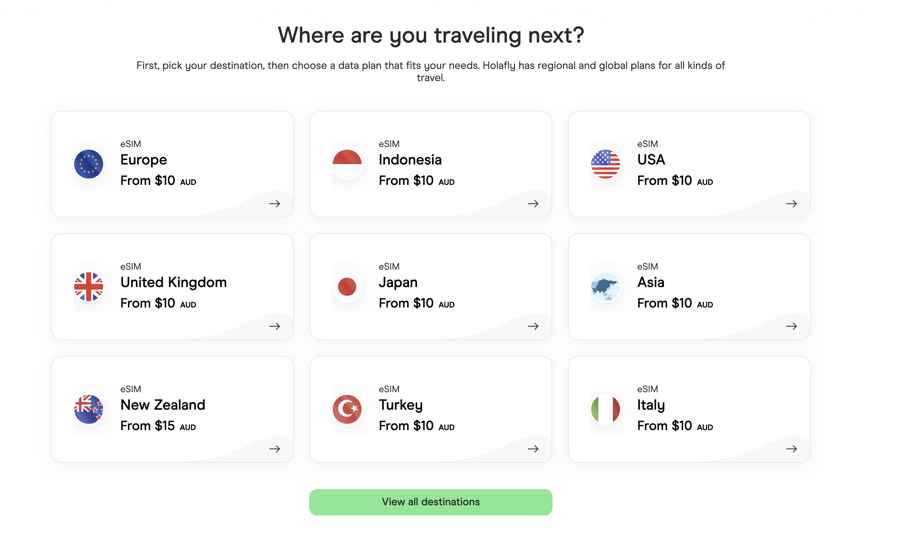 holafly's esim website